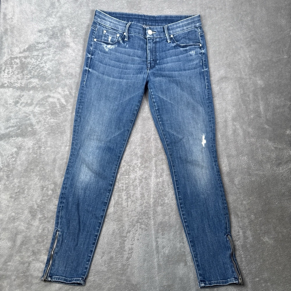 Mother Skinny Jeans Women 29 Blue The Looker Crop Zip Distressed Ankle Zip